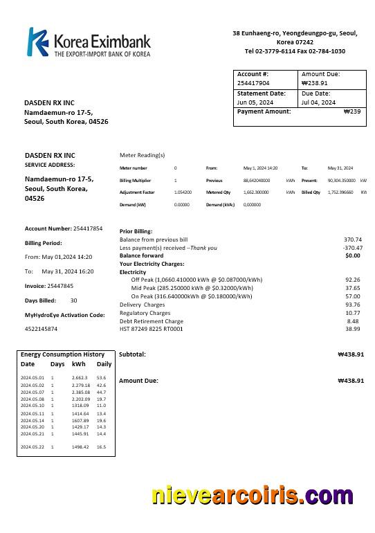 Korea Eximbank, good for address prove